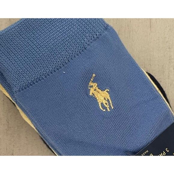 Polo Ralph Lauren Boys Size 8-9.5 Super Soft Blue Yellow Mid Crew Socks 3 Pack - Picture 4 of 5